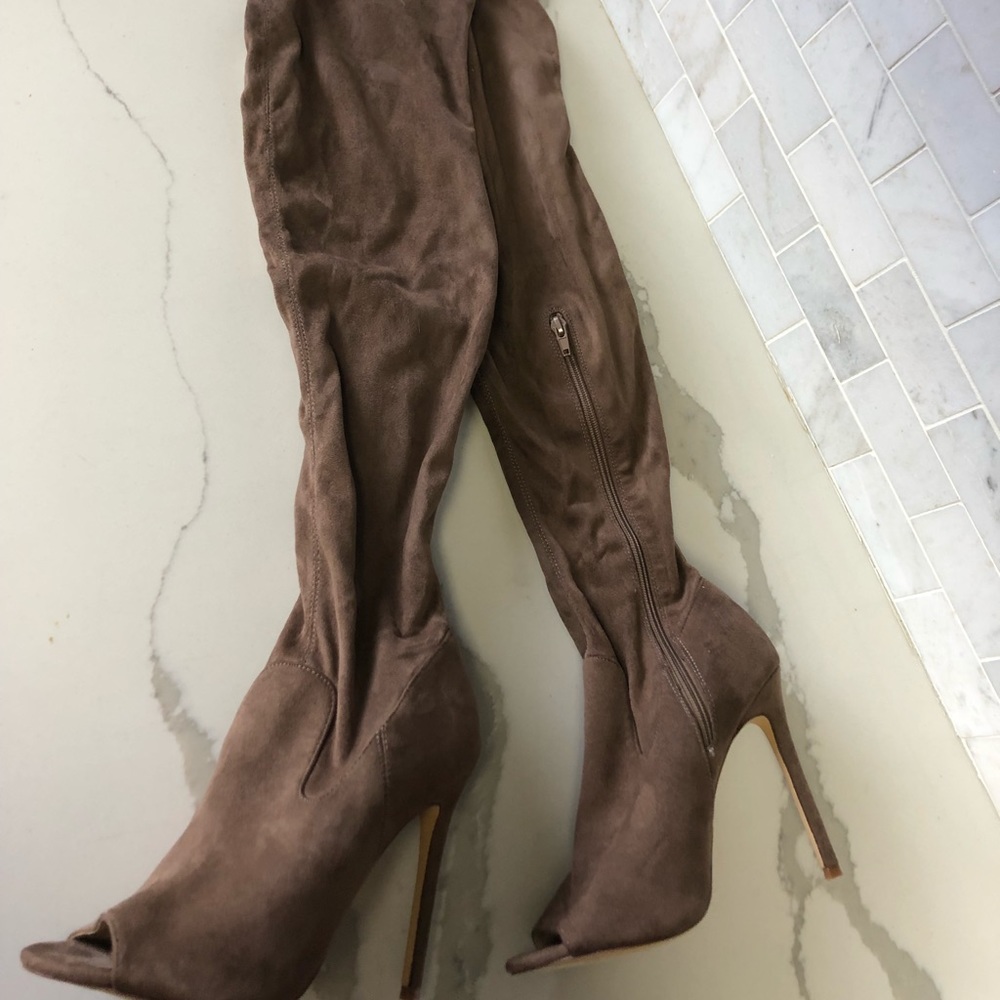 Fashionnova over the knee peep toe suede boots